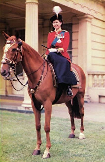 Fine art Cushion Collection: Queen Elizabeth II in uniform of Grenadier Guards