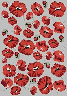 Wallpapers Collection: Repeating Pattern - Poppies - Grey background