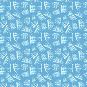 Wallpapers Collection: Repeating Pattern - Sailing Ships - pale blue background