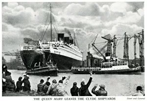 Glasgow Photographic Print Collection: RMS Queen Mary leaving Clyde shipyards, near Glasgow