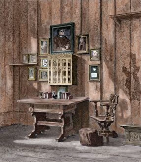 Contemporary art Collection: Room of Martin Luther (1483-1546) at Wartburg. Engraving. Co