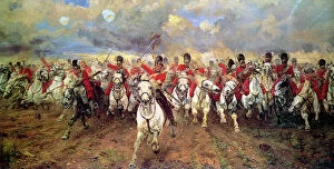 Battle of Waterloo Metal Print Collection: Scotland Forever! The Charge of the Scots Greys, the British heavy cavalry regiment that