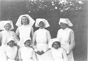 Nursing Photographic Print Collection: Seven nurses in the grounds of Brook Fever Hospital