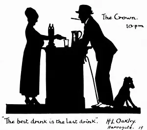 Harrogate Collection: Silhouette of barmaid and customer in a pub