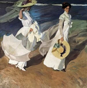 Paintings Fine Art Print Collection: SOROLLA, Joaqu�(1863-1923). Walk on the beach