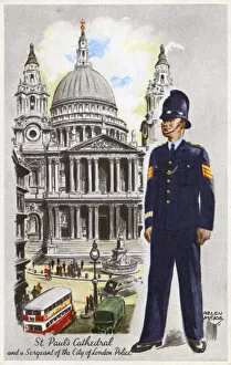 St Pauls Cathedral Pillow Collection: St Pauls Cathedral and a Sergeant of City of London Police