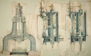 Inst. of Mechanical Engineers Collection: Steam hammer, details of piston and cylinder