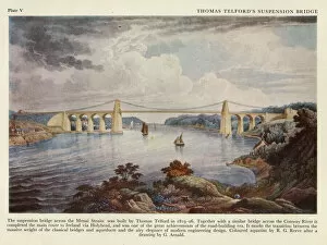 Telford Collection: Telfords suspension bridge across the Menai Straits