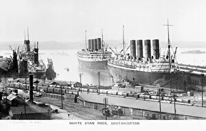 Aquitania Collection: White Star dock with three liners, Southampton
