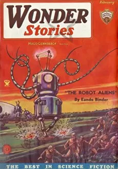 13 Jul 2011 Metal Print Collection: Wonder Stories Scifi Magazine Cover, Robot Aliens