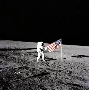 Moon Landing Photo Mug Collection: Conrad Unfurls Flag