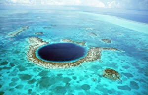 Seascapes Collection: Belize - aerial of Belize Blue Hole Lighthouse Reef, Belize Caribbean