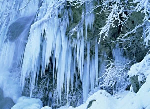Earth Mouse Mat Collection: Frozen waterfall icicles and frosty plants Bad Urach, Baden-Wuerttemberg, Germany