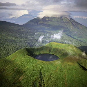 Africa Photo Mug Collection: Rwanda - Aerial view of Africa, Mount Visoke with mount Mikono in background, Virunga Volcanoes