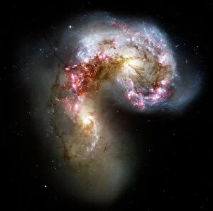 Collision Collection: Antennae colliding galaxies, Hubble image