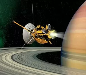 Saturn Framed Print Collection: Cassini-Huygens probe at Saturn, artwork