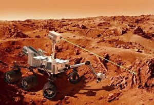 NASA history Fine Art Print Collection: Curiosity rover on Mars, artwork