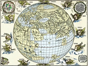 Renaissance art Collection: Durers world map, 1515