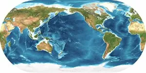 Flat Earth Collection: Earth, topographic and bathymetric map