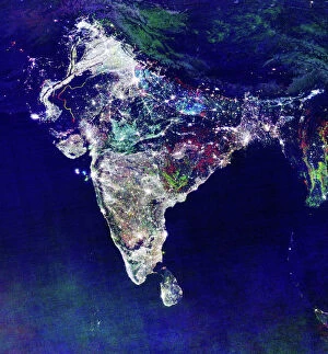 Maps Collection: India at night, satellite image