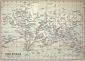 World Photographic Print Collection: Map Darwins Beagle Voyage South America
