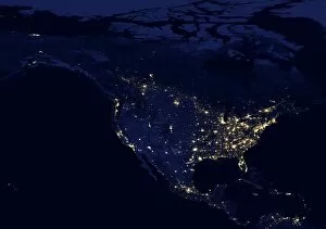 Satellite Imagery Canvas Print Collection: North America at night, satellite image