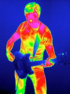 Yellow Scale Metal Print Collection: Playing guitar, thermogram