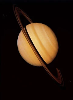 Saturn Framed Print Collection: Voyager 1 image of Saturn & three of its moons