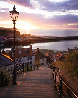 Villages Jigsaw Puzzle Collection: The 199 Steps of Whitby at sunset, Whitby, North Yorkshire, England, United Kingdom, Europe