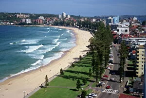 Australia Canvas Print Collection: Aerial of the beach and road at Manly, Sydney, New South Wales, Australia, Pacific