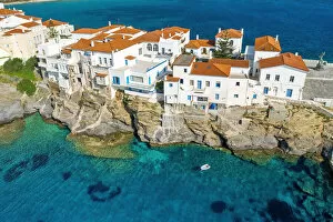 Greece Photographic Print Collection: Aerial drone view of iconic and picturesque Andros (Chora) Andros Island, Cyclades