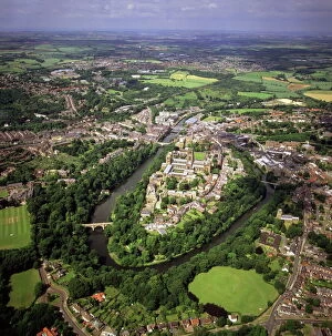 Medieval Castle Collection: Aerial image of city including Durham Castle, a Medieval castle, Norman Cathedral