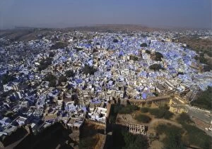 India Cushion Collection: Aerial View of Blue Houses for the Bhrahman, Jodhpur, Rajasthan, India