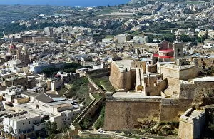 Malta Cushion Collection: Aerial view of the Citadel, Victoria or Rabat, Gozo Island, Malta, Mediterranean, Europe