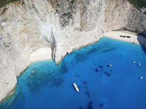 Traditionally Greek Collection: Aerial view of Navagio Beach and shipwreck at Smugglers Cove on the coast of Zakynthos