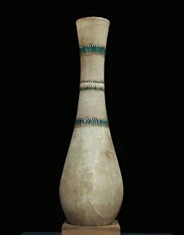 Egyptian artifacts Collection: Alabaster vase inlaid with floral garlands, from the tomb of the pharaoh Tutankhamun