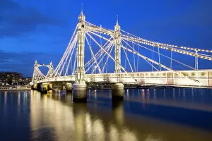 Kensington and Chelsea Collection: Albert Bridge and River Thames at night, Chelsea, London, England, United Kingdom, Europe