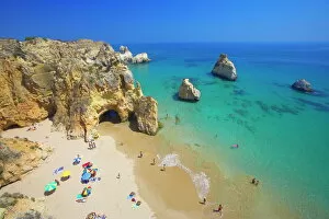Aerial Views Collection: Beach at Lagos, Algarve, Portugal, Europe