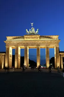 Berlin Architecture Pillow Collection: Brandenburg Gate floodlit in the evening, Pariser Platz, Unter Den Linden