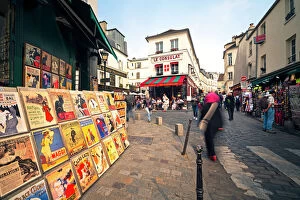 Cobbled Collection: Cafe and street scene in Montmartre, Paris, France, Europe