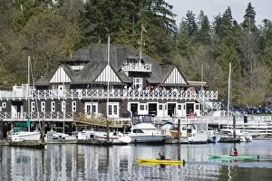 Canoes Collection: Canoeists at Vancouver Rowing Club, Coal Harbour, Vancouver British Columbia