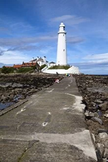 Lighthouses Metal Print Collection: Causeway to St. Marys Lighthouse on St. Marys Island, Whitley Bay, North Tyneside, Tyne and Wear