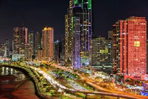 Skyscraper Collection: City skyline at night, Panama City, Panama, Central America