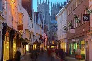 Religious Architecture Collection: Colliergate and York Minster at Christmas, York, Yorkshire, England, United Kingdom, Europe