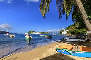 West Indies Collection: Colourful Anse du Bourg, town beach and boats, Terre de Haut, Iles Des Saintes