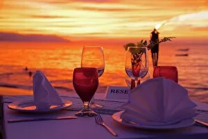 Cutlery Collection: Dinner on the beach in Downtown at sunset, Puerto Vallarta, Jalisco, Mexico, North America