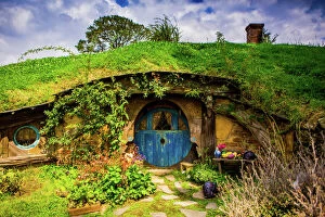 North Island Photo Mug Collection: Front door of a Hobbit House, Hobbiton, North Island, New Zealand, Pacific