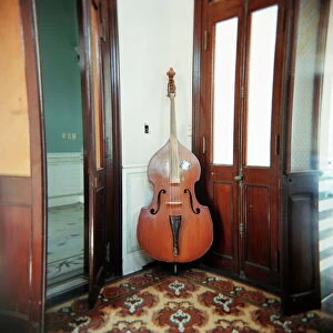 Double Bass Collection: Double bass propped against a wall, Cienfuegos, Cuba, West Indies, Central America