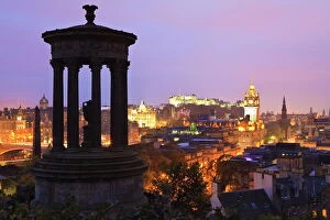 Columns Collection: Edinburgh cityscape at dusk looking towards Edinburgh Castle, Edinburgh