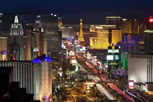 Las Vegas Canvas Print Collection: Elevated view of the hotels and casinos along The Strip at dusk, Las Vegas, Nevada